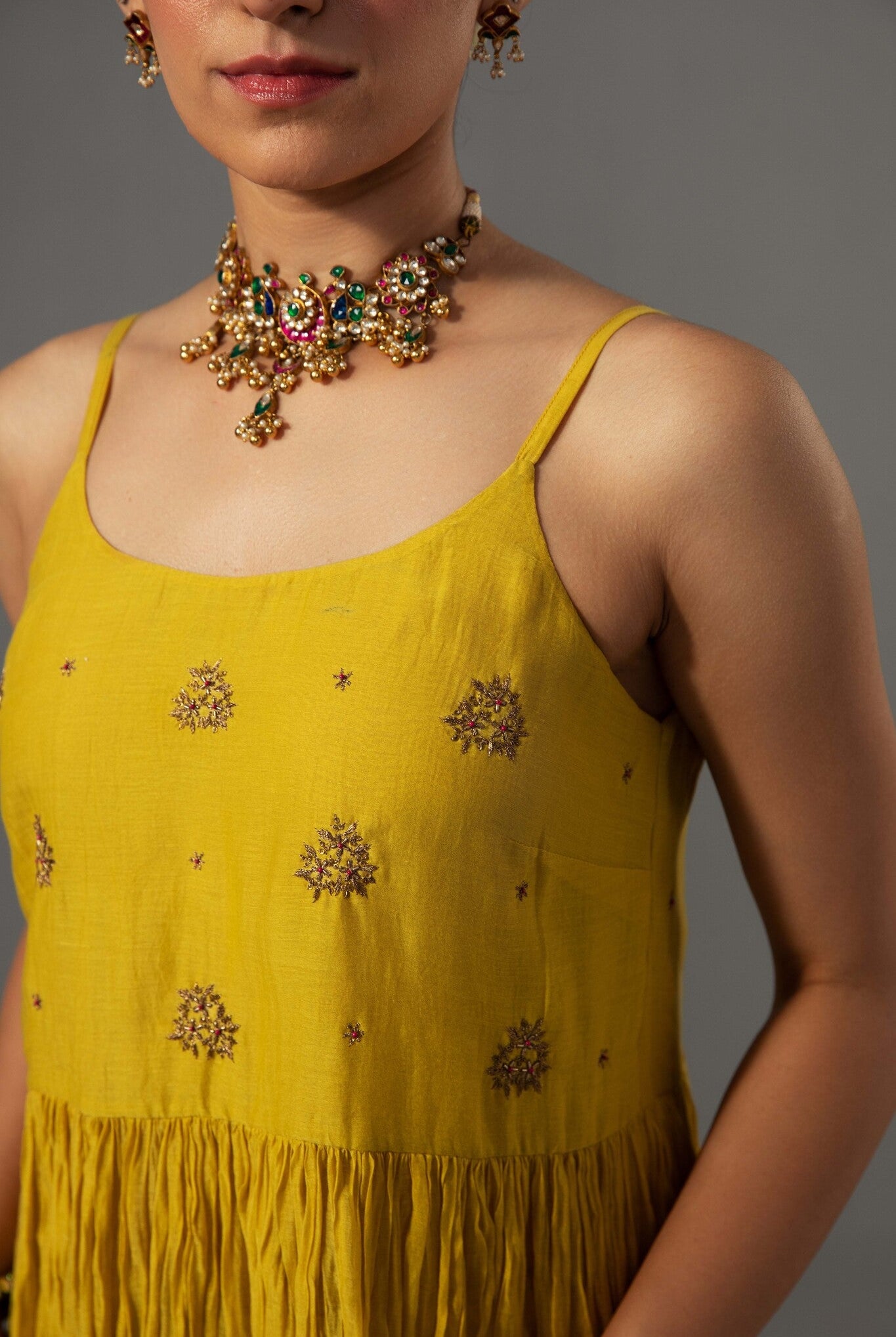 Roomani Ghera Set - Yellow - CiceroniKurta Set, Festive wearLabel Shreya Sharma