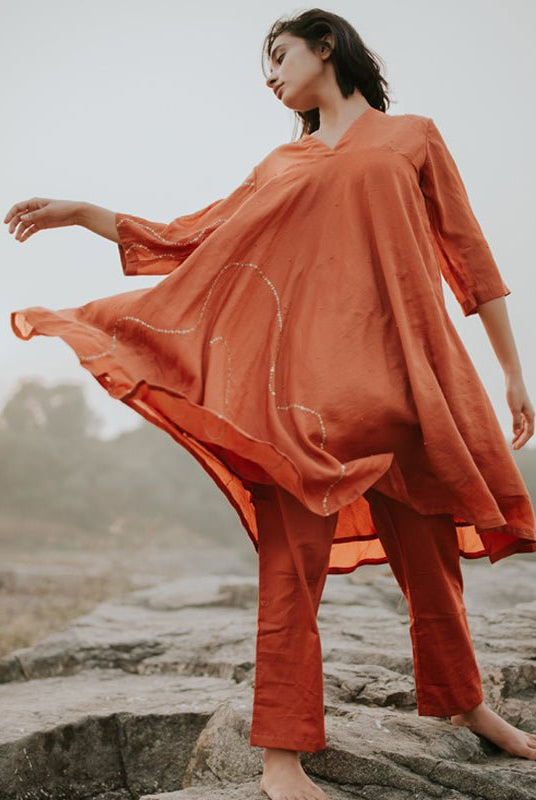 Rust Maheem Kurta Set - CiceroniNirjara