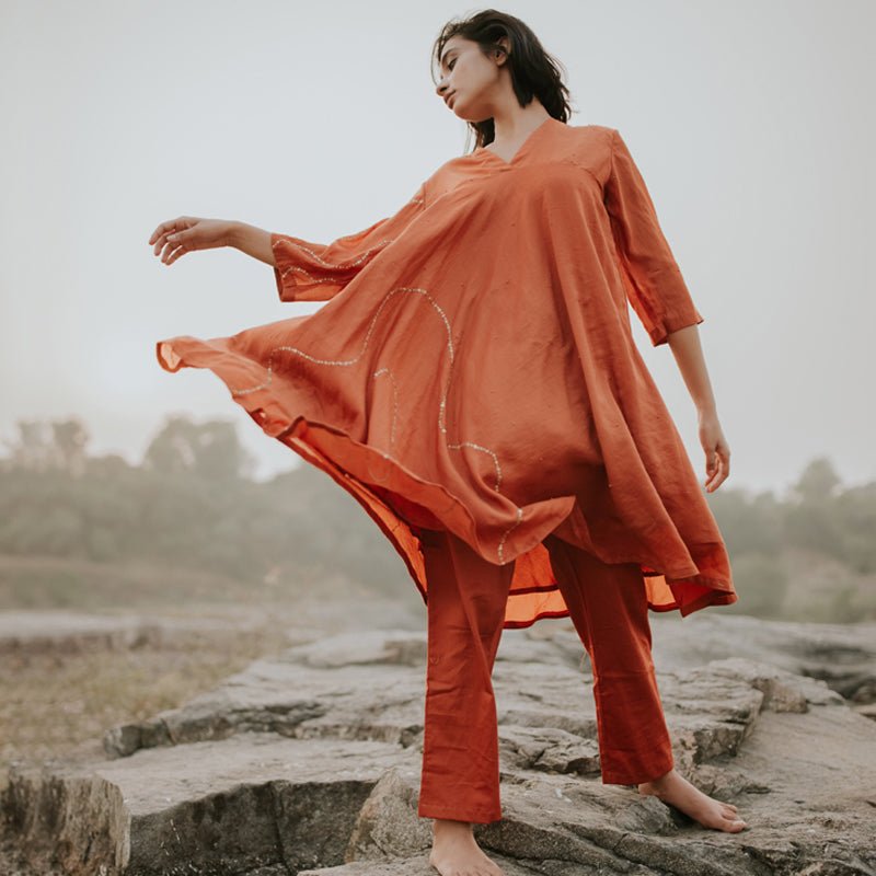 Rust Maheem Kurta Set - CiceroniNirjara