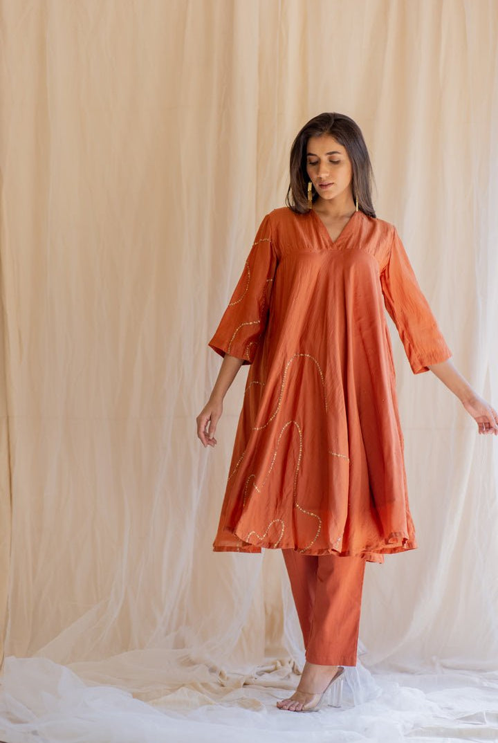 Rust Maheem Kurta Set - CiceroniNirjara