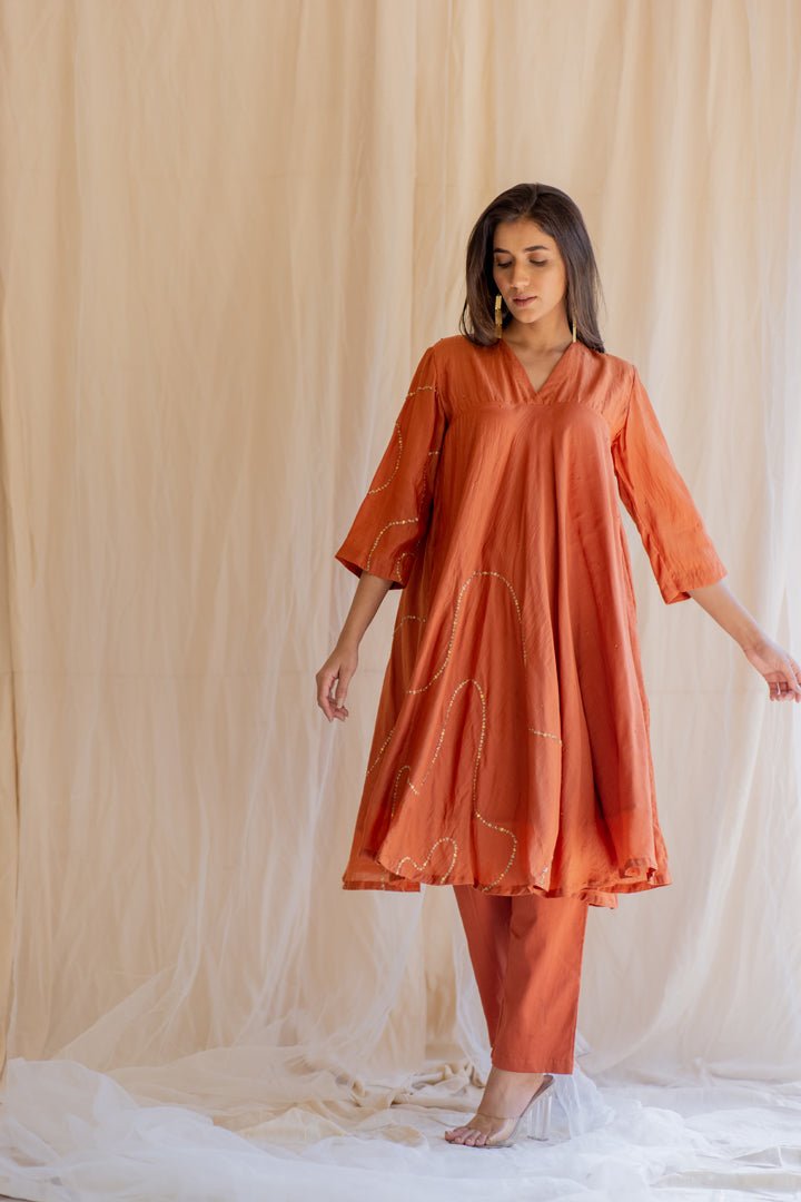 Rust Maheem Kurta Set - CiceroniNirjara
