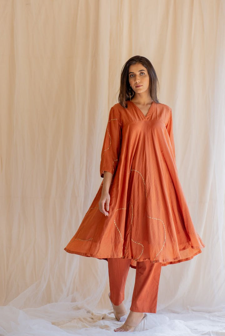 Rust Maheem Kurta Set - CiceroniNirjara