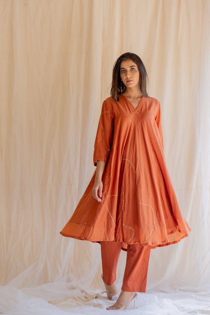 Rust Maheem Kurta Set - CiceroniNirjara