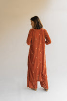 Rust Noorah Velvet Kurta (Set of 2) - CiceroniNirjara