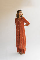 Rust Noorah Velvet Kurta (Set of 2) - CiceroniNirjara
