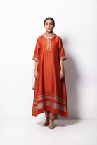 Rust Orange Chanderi Silk Kurta Set with Dupatta - CiceroniBhavik Shah
