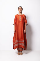 Rust Orange Chanderi Silk Kurta Set with Dupatta - CiceroniBhavik Shah
