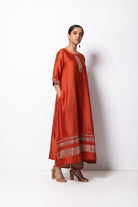 Rust Orange Chanderi Silk Kurta Set with Dupatta - CiceroniBhavik Shah
