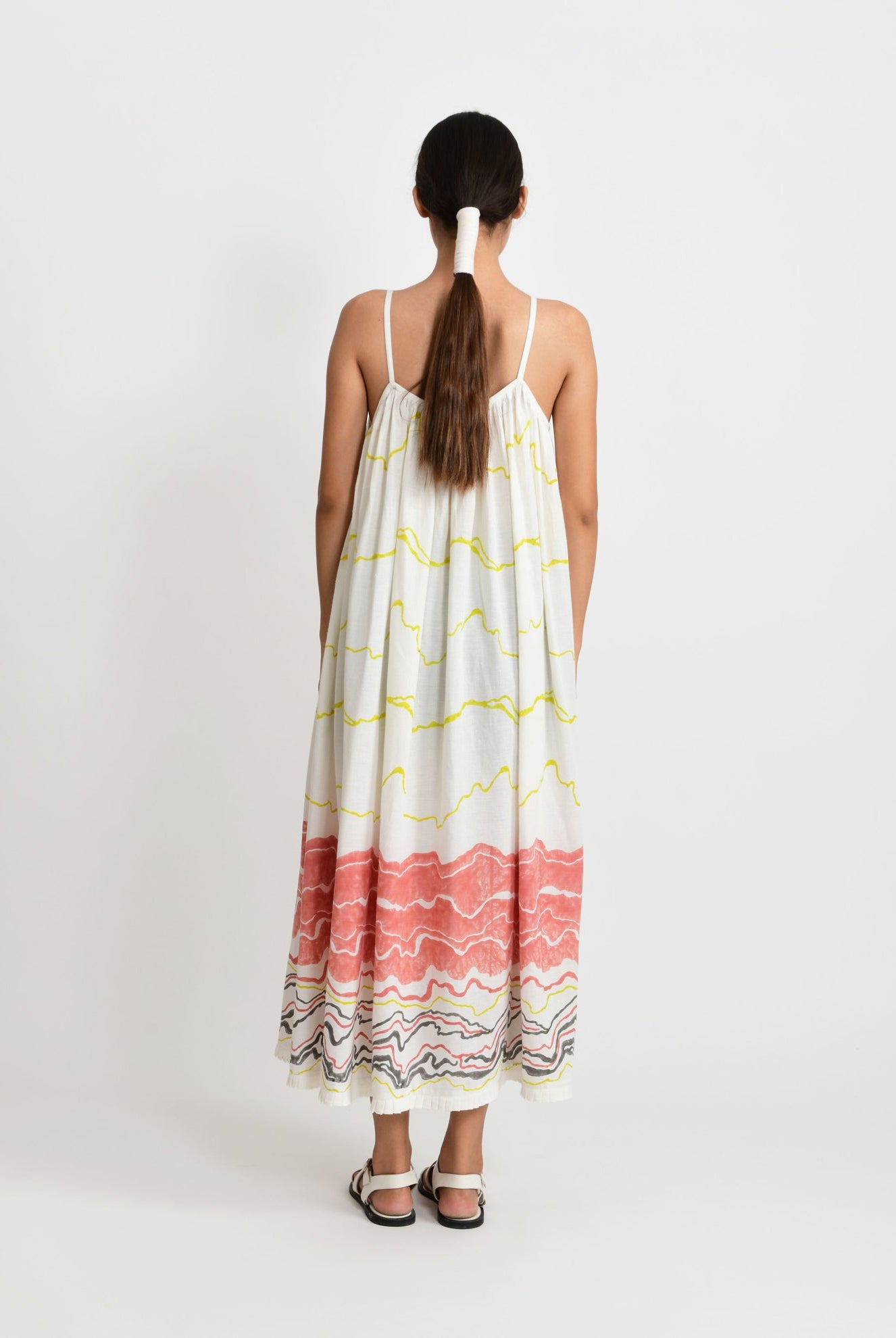 Salmon Gathered Midi Dress - CiceroniRias Jaipur