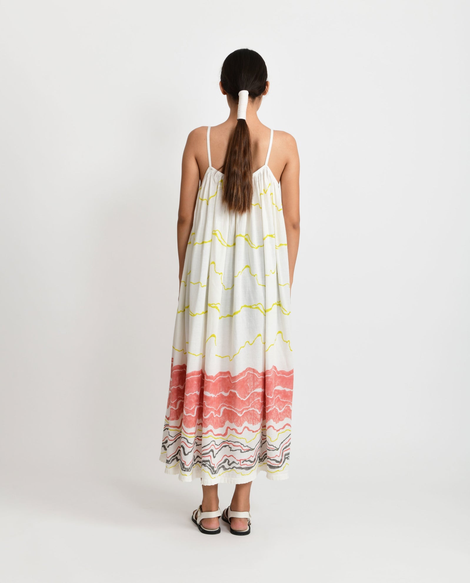 Salmon Gathered Midi Dress - CiceroniRias Jaipur
