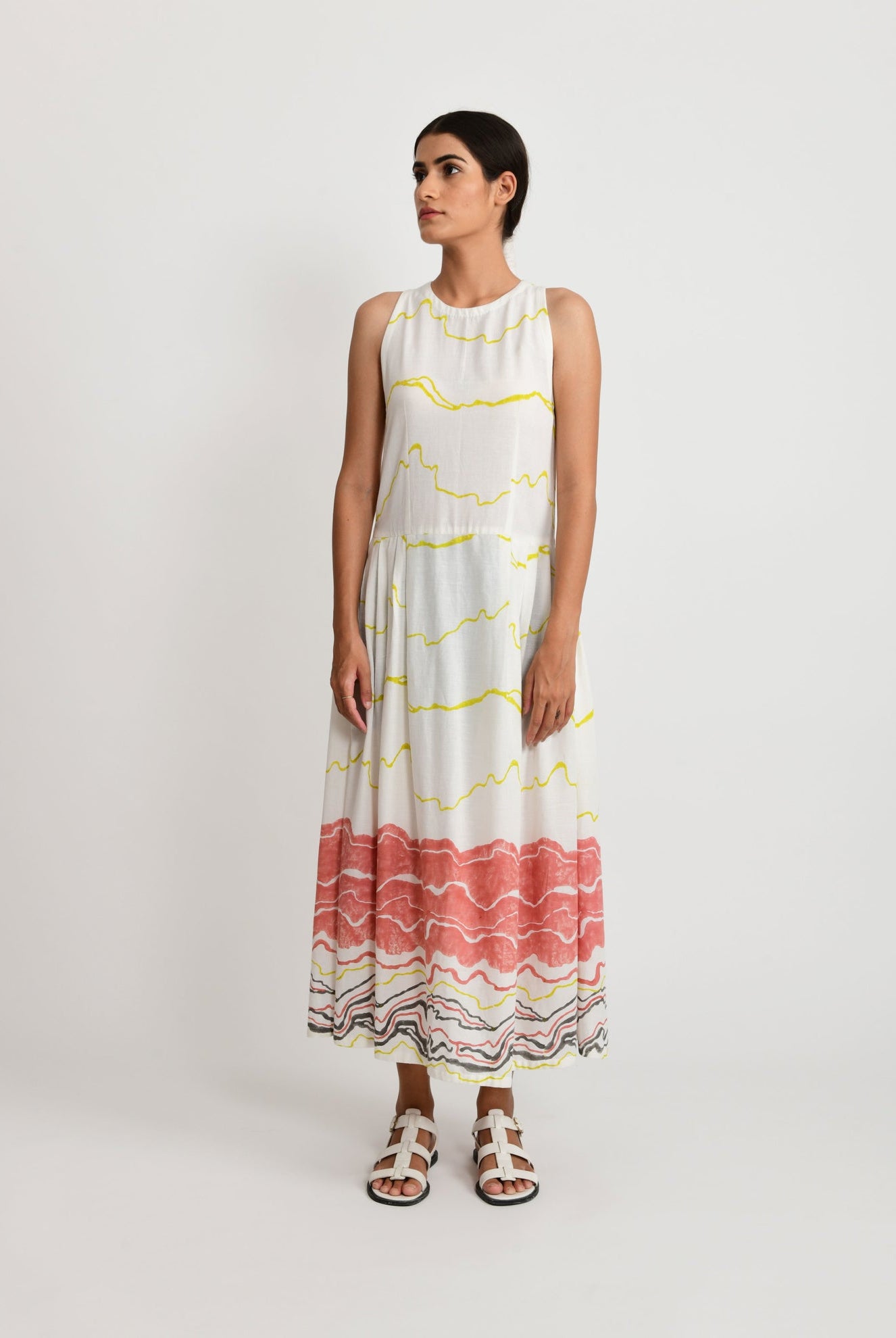 Salmon Pleated Dress - CiceroniRias Jaipur