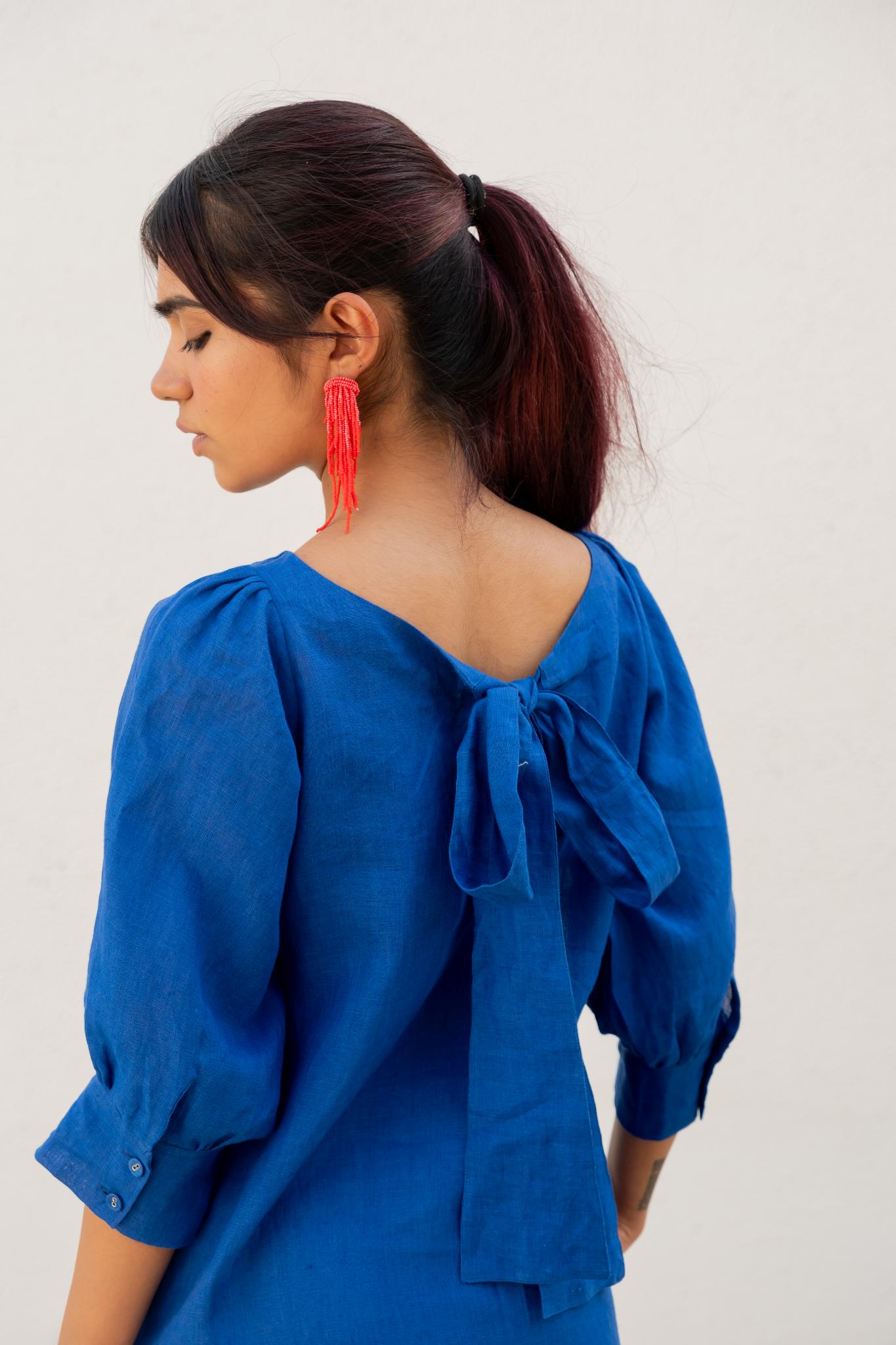 Sapphire Blue Linen Dress - CiceroniDressesSilai Studio