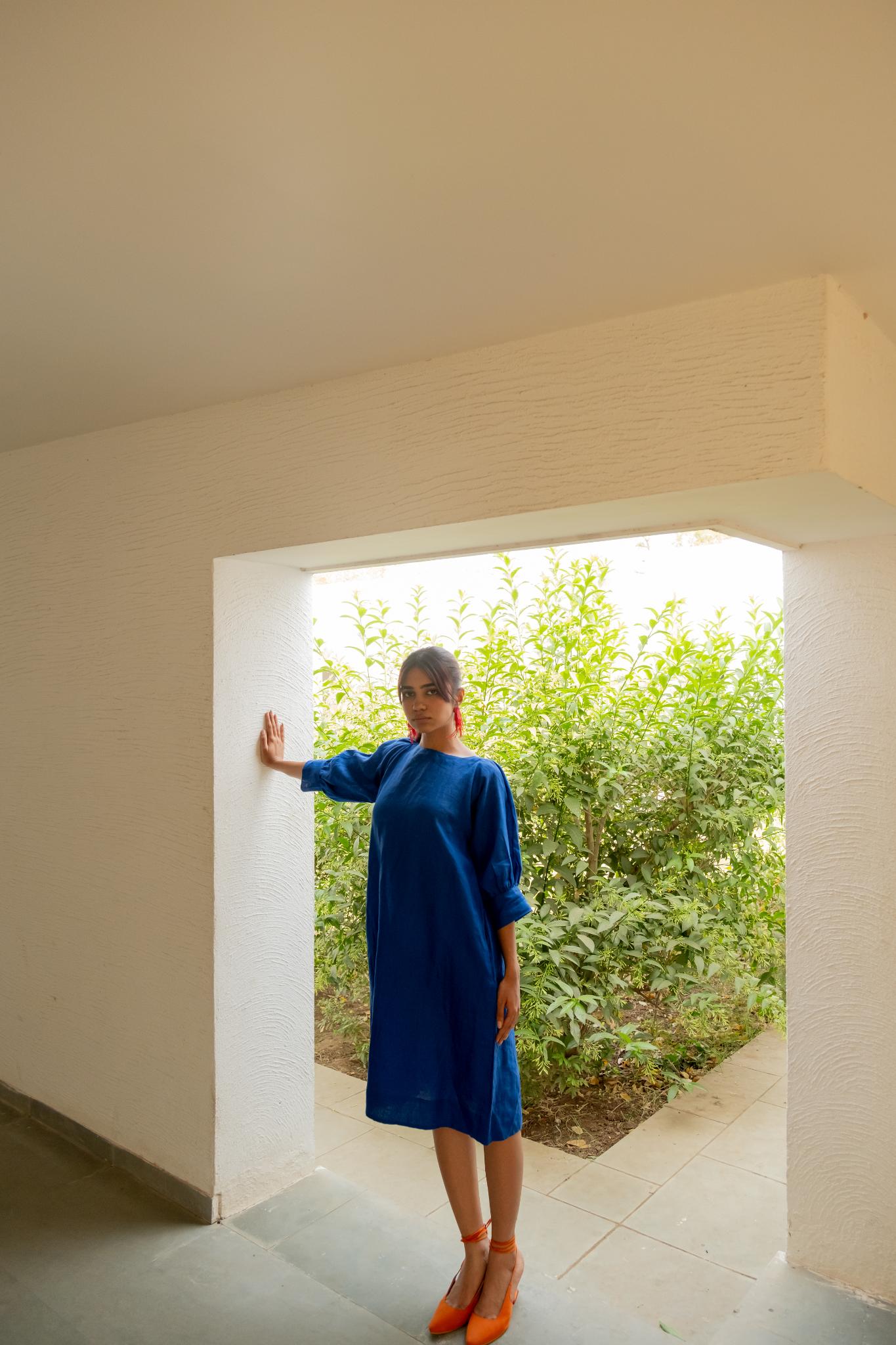 Sapphire Blue Linen Dress - CiceroniDressesSilai Studio