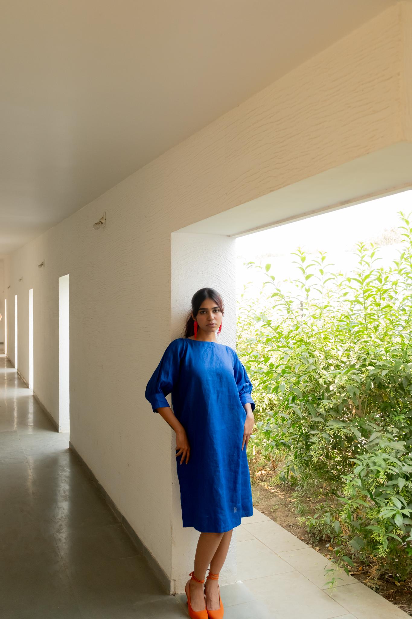 Sapphire Blue Linen Dress - CiceroniDressesSilai Studio