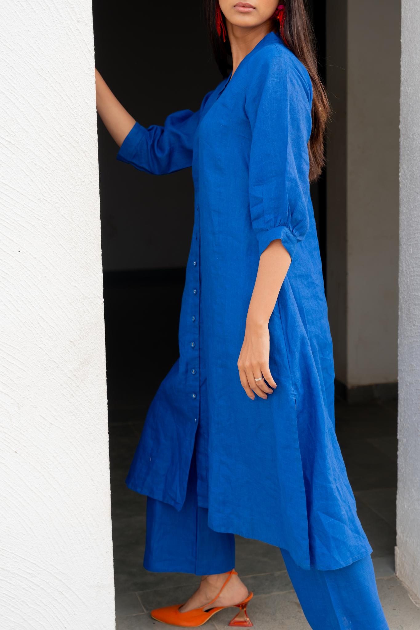 Sapphire Linen Buttondown Kurta Set - CiceroniKurta SetSilai Studio