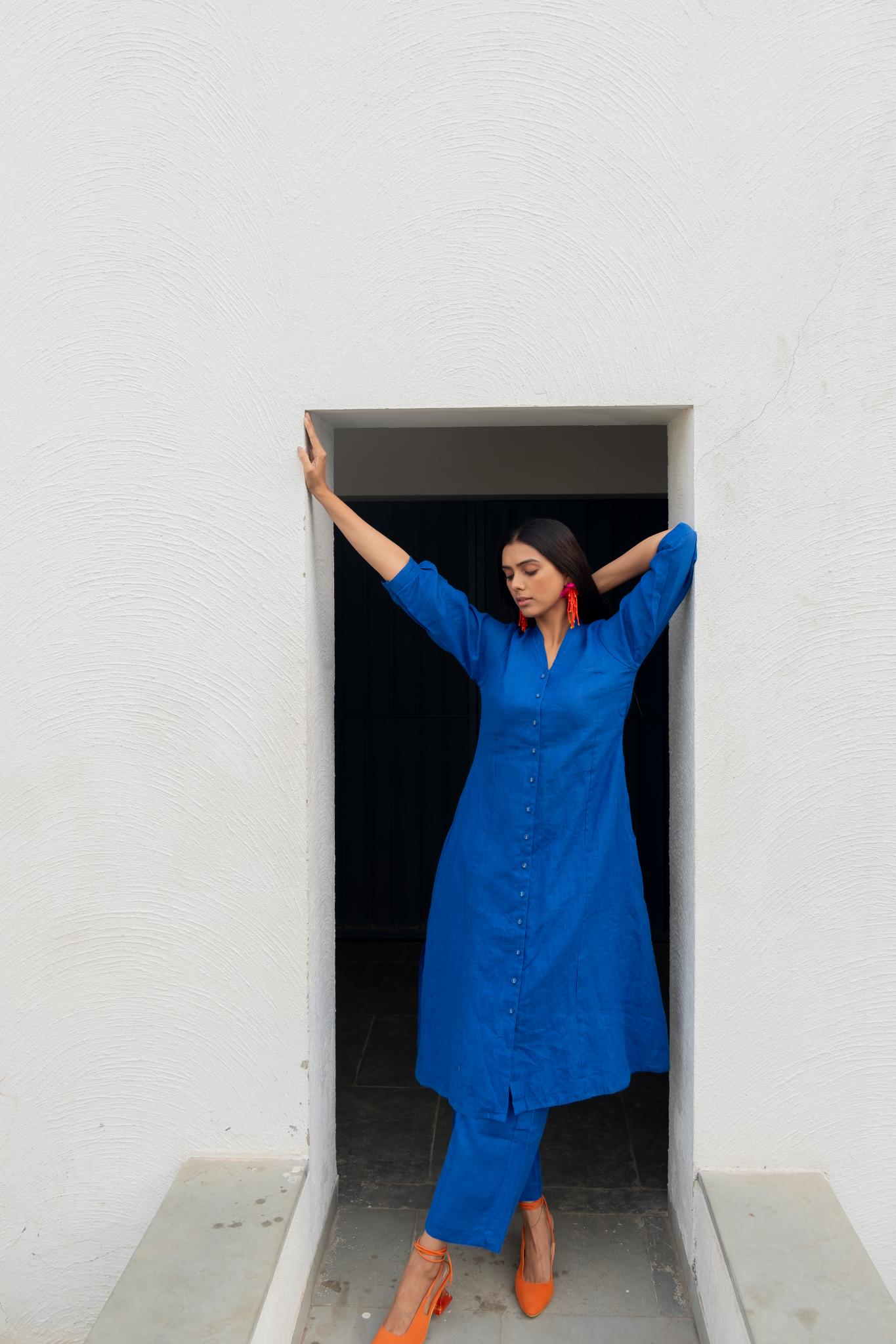 Sapphire Linen Buttondown Kurta Set - CiceroniKurta SetSilai Studio