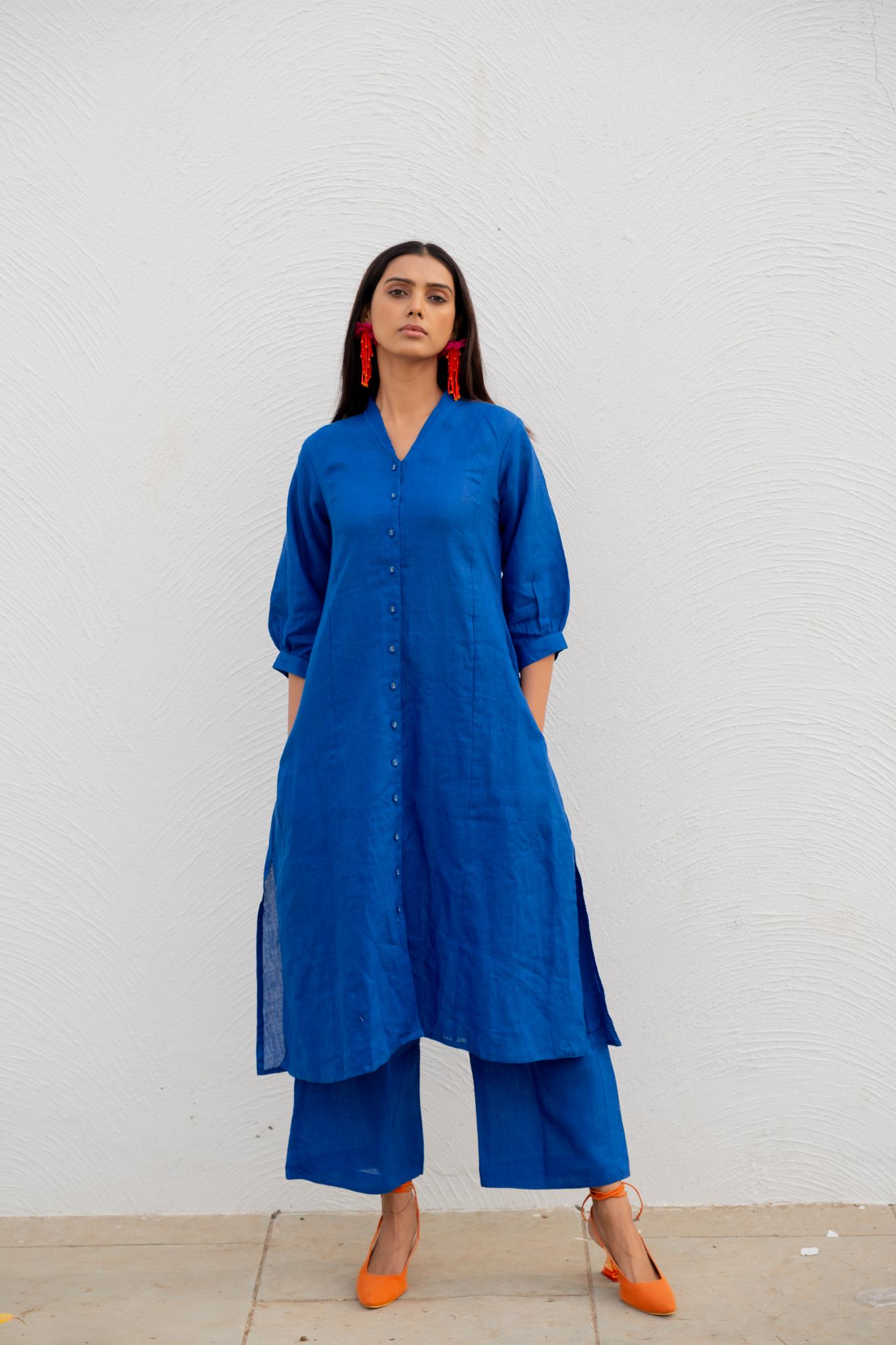 Sapphire Linen Buttondown Kurta Set - CiceroniKurta SetSilai Studio