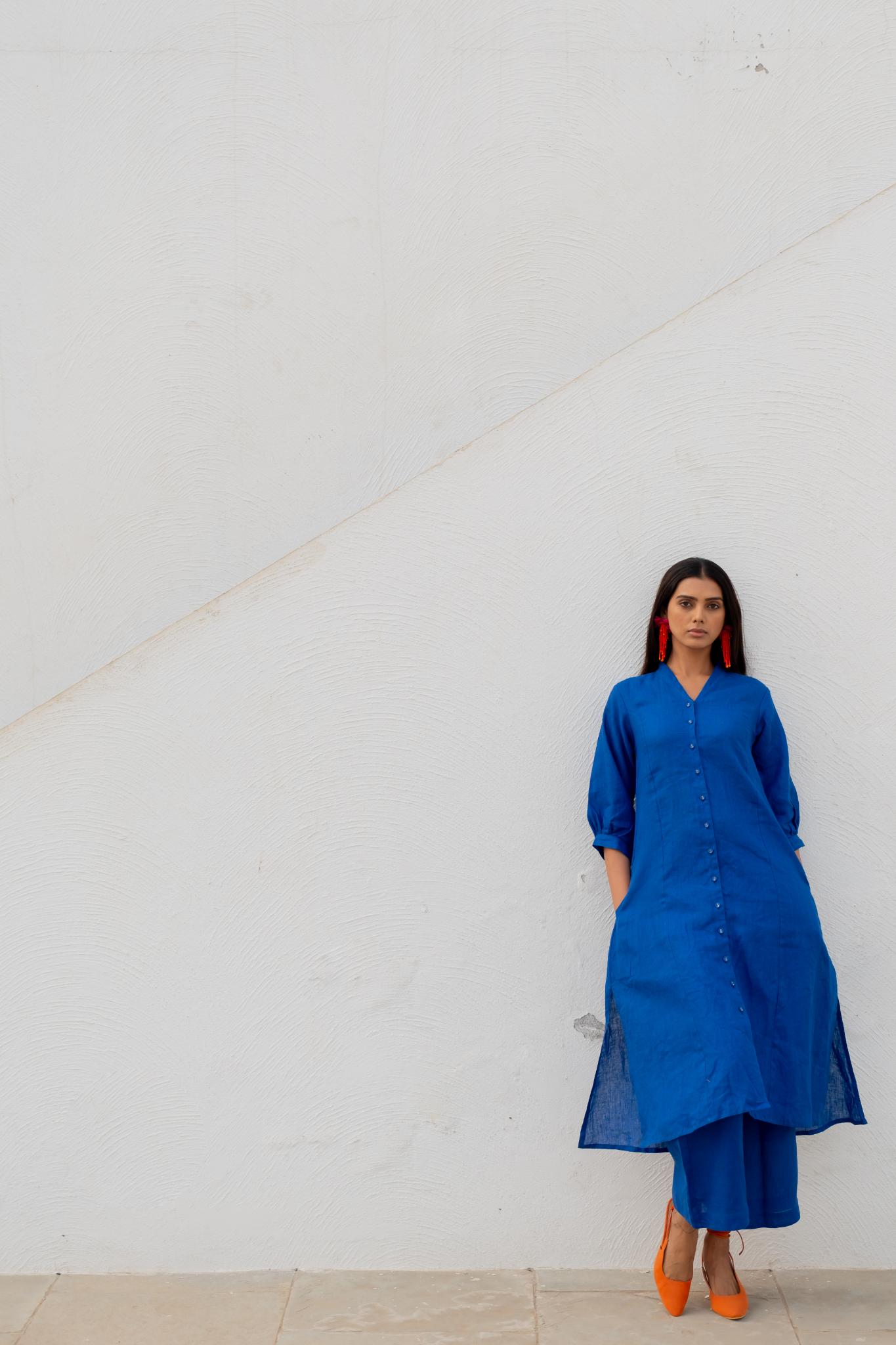 Sapphire Linen Buttondown Kurta Set - CiceroniKurta SetSilai Studio