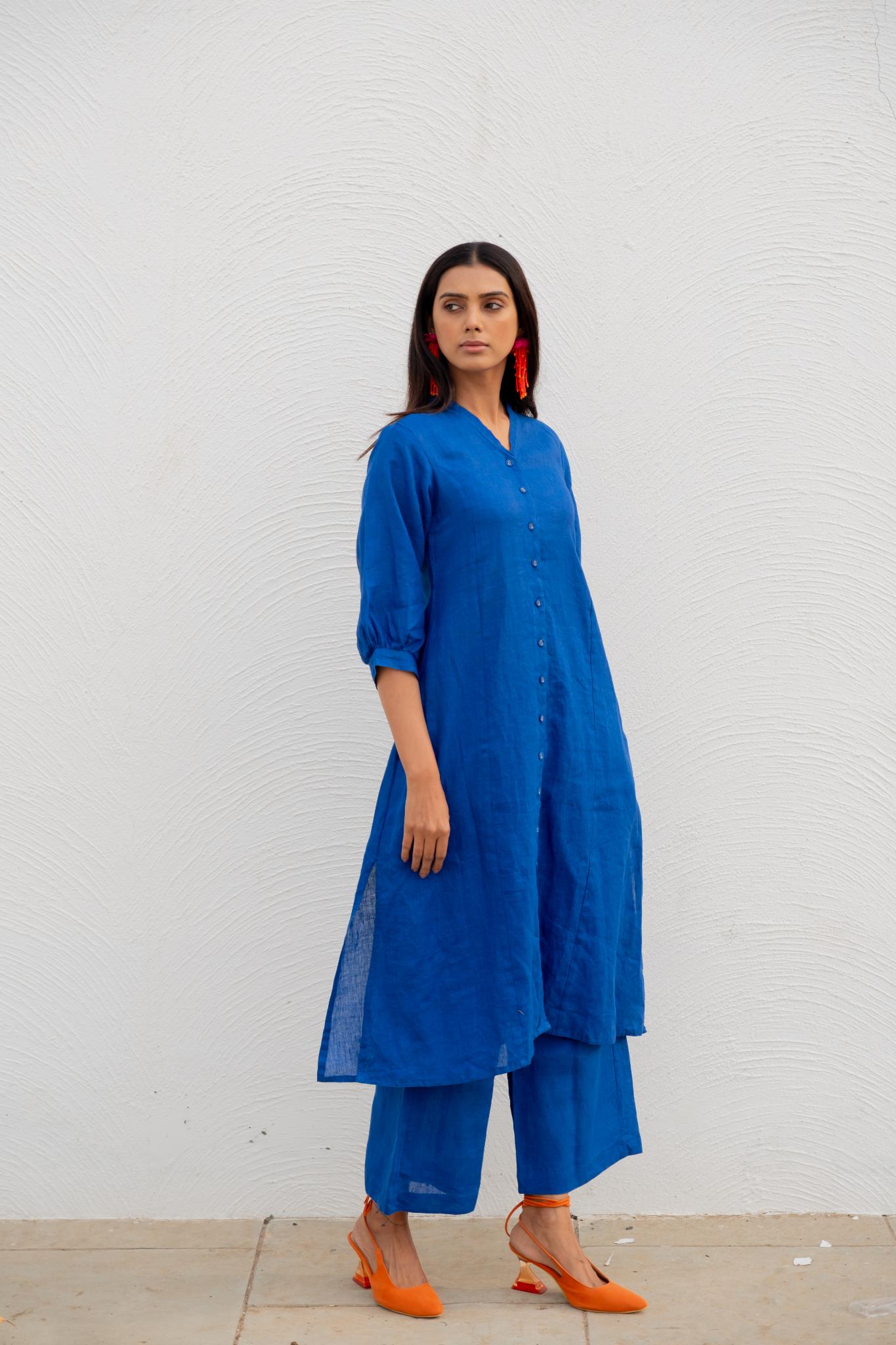 Sapphire Linen Buttondown Kurta Set - CiceroniKurta SetSilai Studio