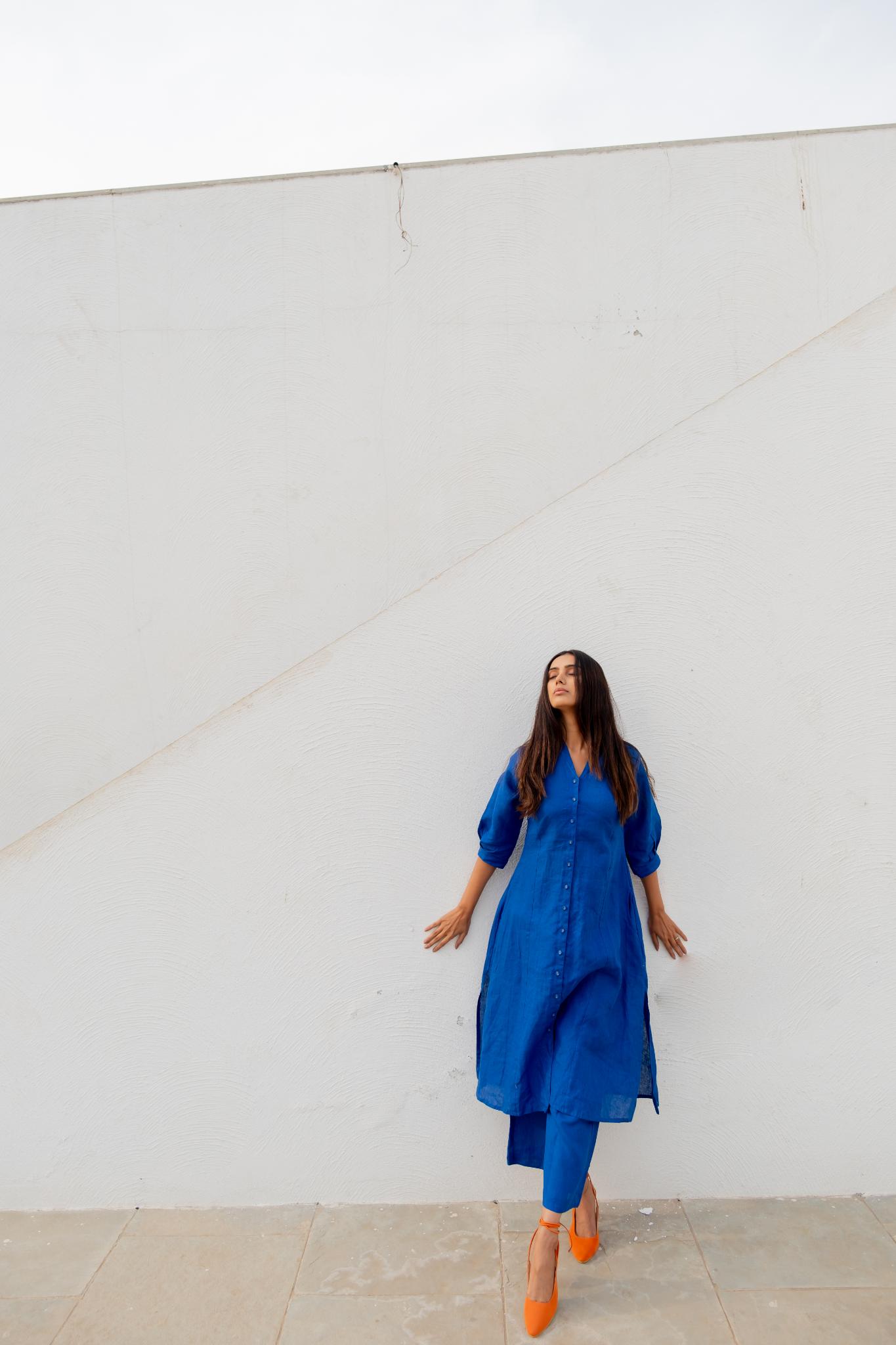 Sapphire Linen Buttondown Kurta Set - CiceroniKurta SetSilai Studio