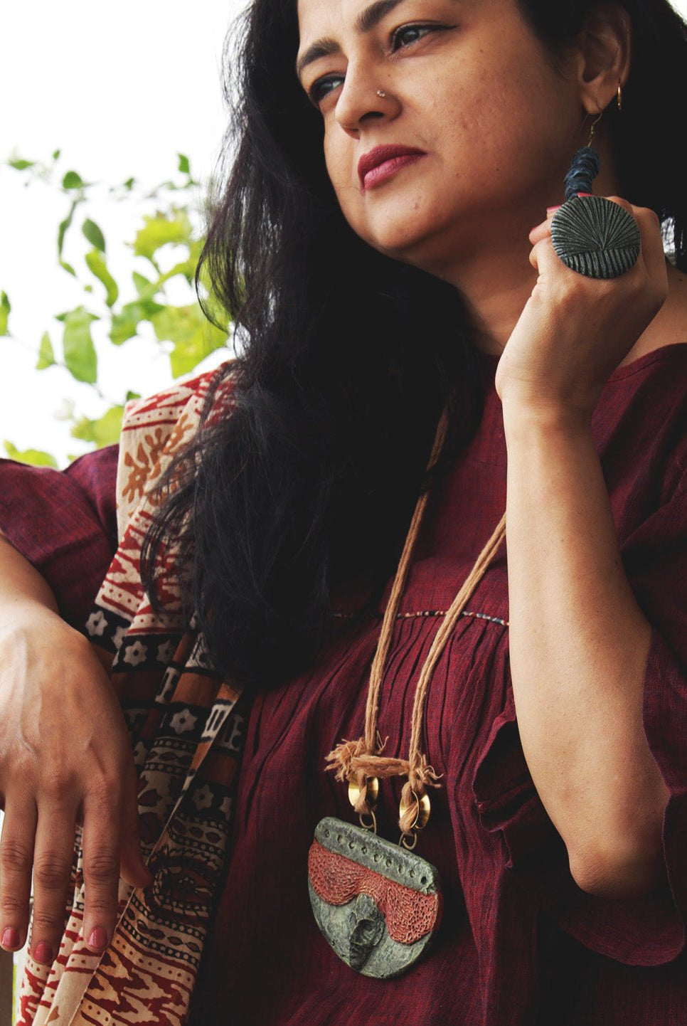 Semi Circle Tribal Mask Pendant - CiceroniNeckpieceAranya Earthcraft