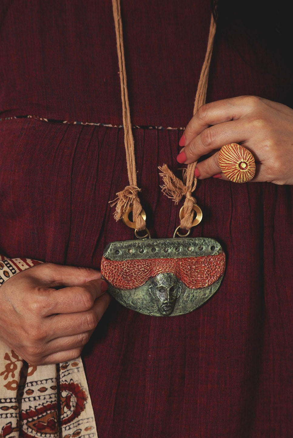 Semi Circle Tribal Mask Pendant - CiceroniNeckpieceAranya Earthcraft