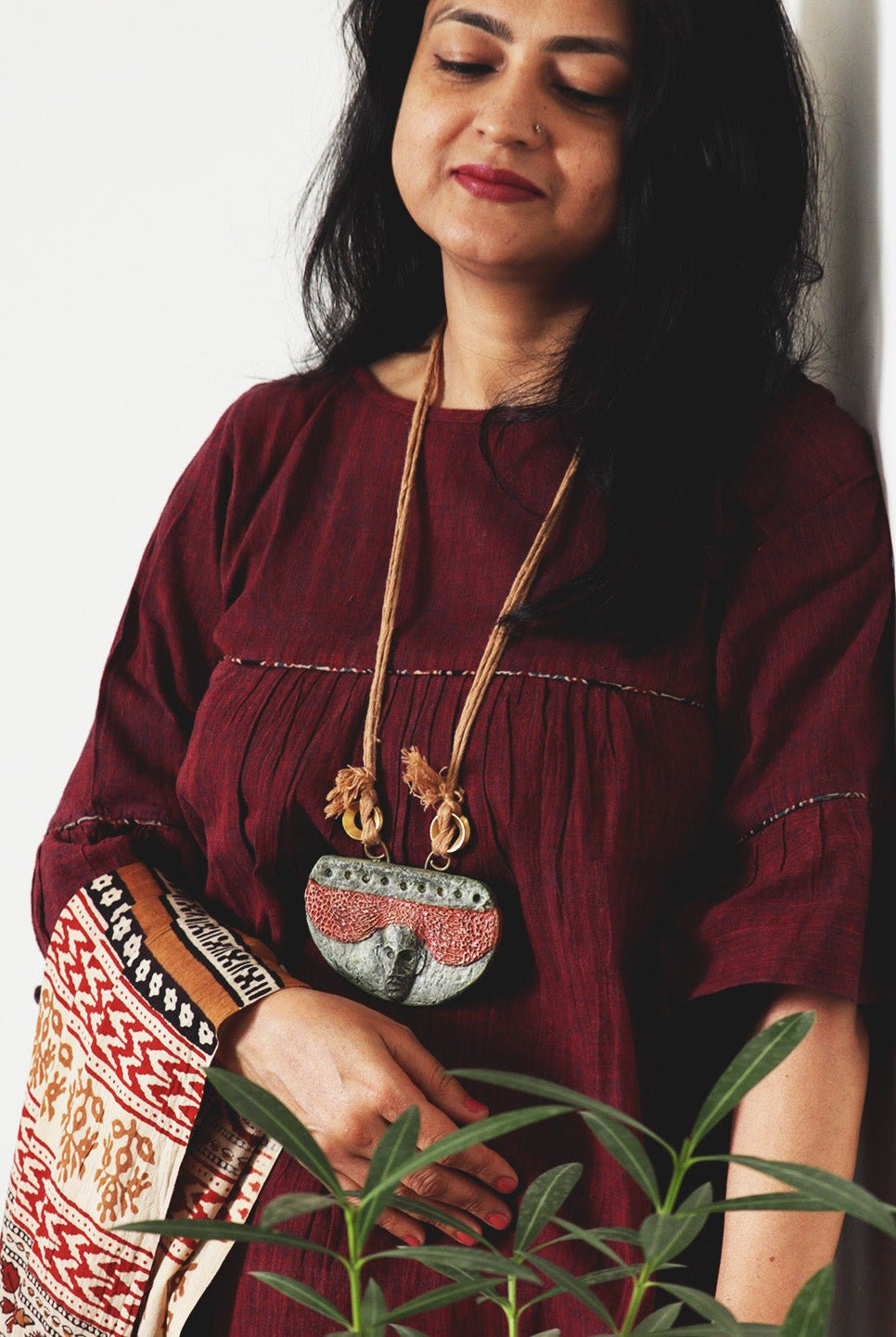 Semi Circle Tribal Mask Pendant - CiceroniNeckpieceAranya Earthcraft