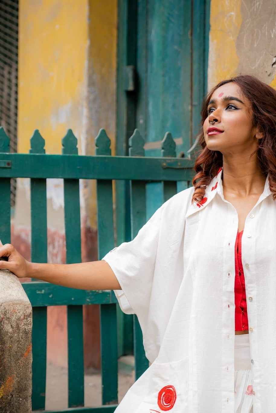 Shvet Jamdani Kaftan and White Dhoti Set - CiceroniCo-ord SetPrathaa