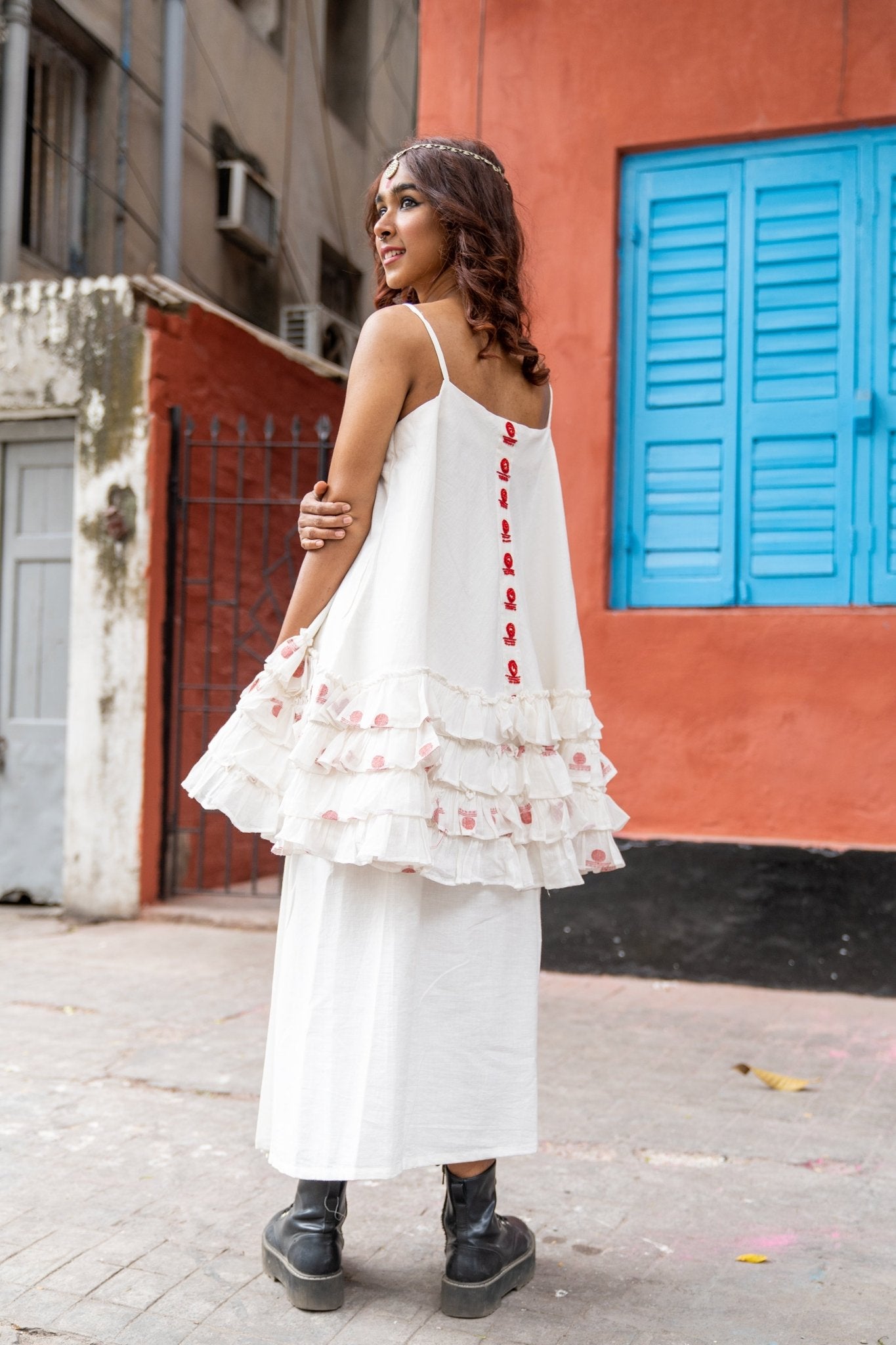 Shvet White Frill Top - CiceroniTopsPrathaa