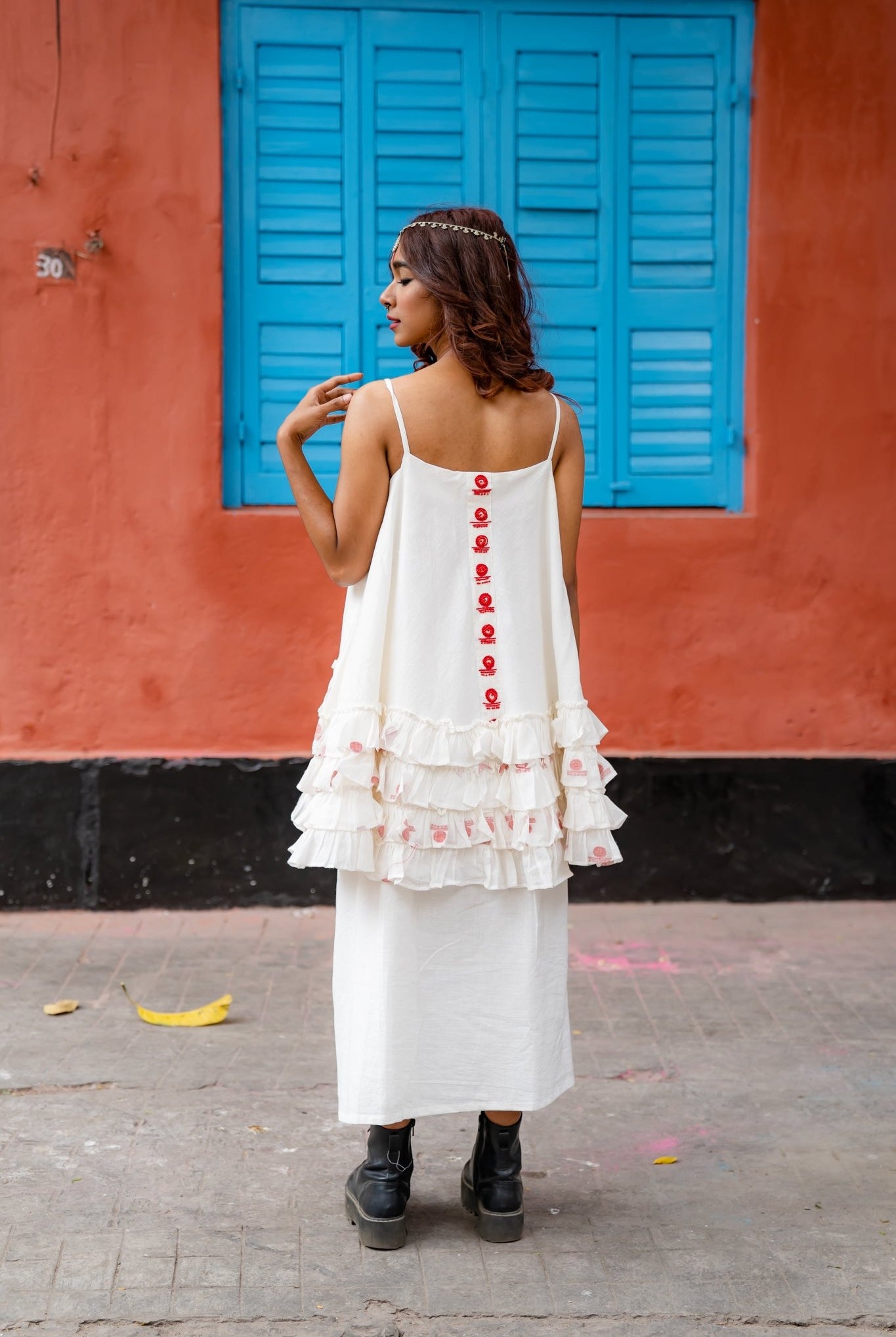 Shvet White Frill Top - CiceroniTopsPrathaa