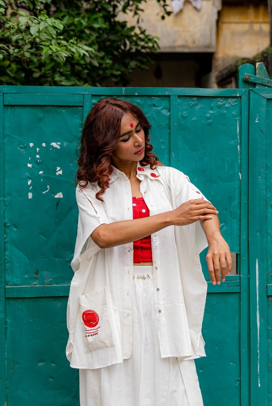 Shvet White Kaftan and Mul Dhoti Set - CiceroniCo-ord SetPrathaa