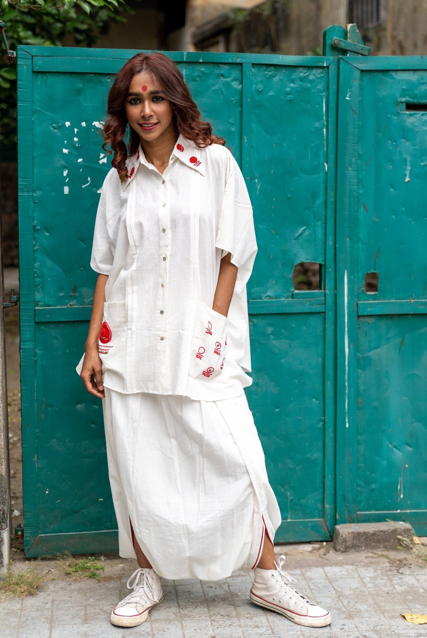 Shvet White Kaftan and Mul Dhoti Set - CiceroniCo-ord SetPrathaa