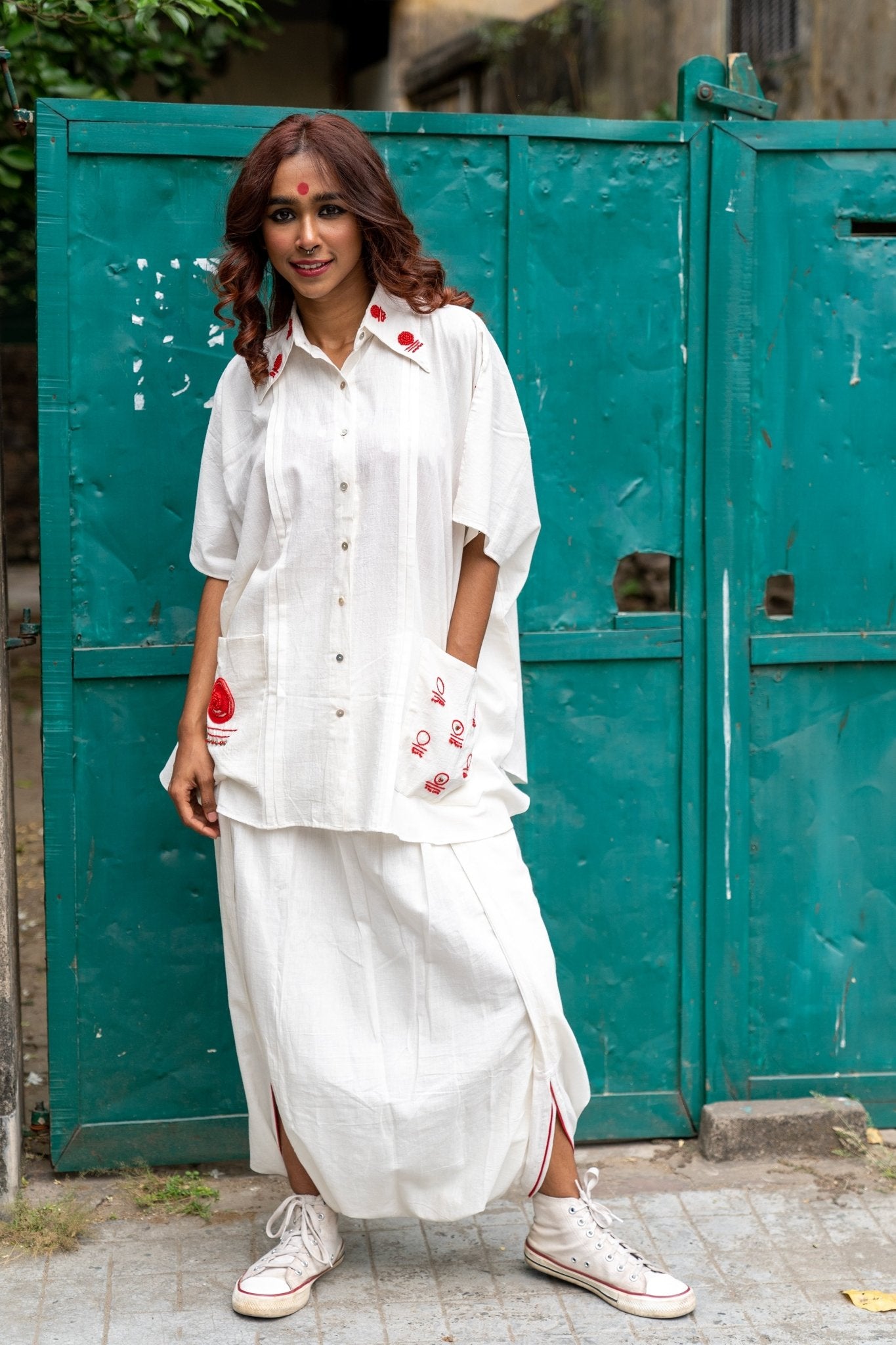 Shvet White Kaftan and Mul Dhoti Set - CiceroniCo-ord SetPrathaa