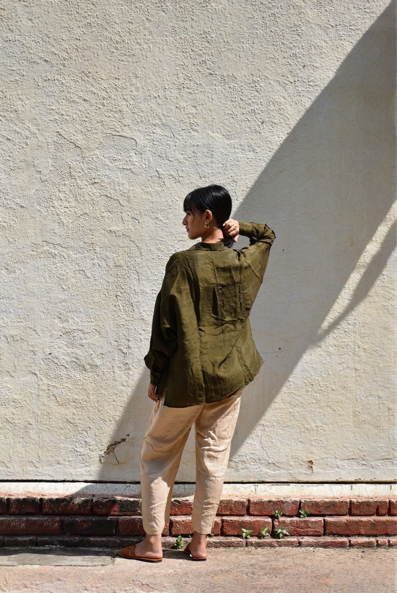 Silk Oversized Shirt-Olive - CiceroniShirtwith N.