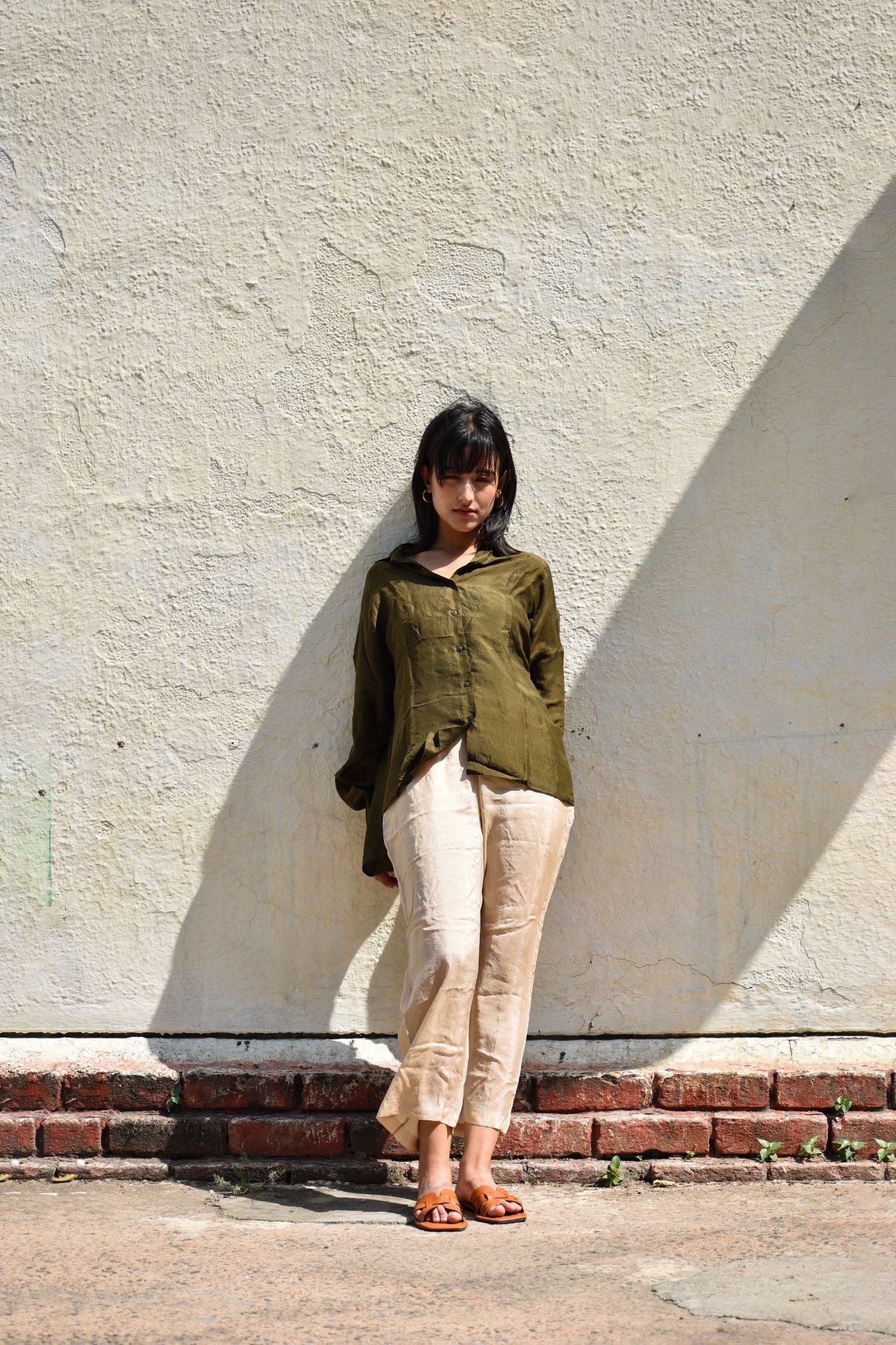 Silk Oversized Shirt-Olive - CiceroniShirtwith N.