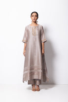 Silver Grey Chanderi Silk Kurta Set with Dupatta - CiceroniBhavik Shah