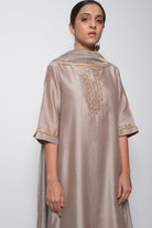 Silver Grey Chanderi Silk Kurta Set with Dupatta - CiceroniBhavik Shah