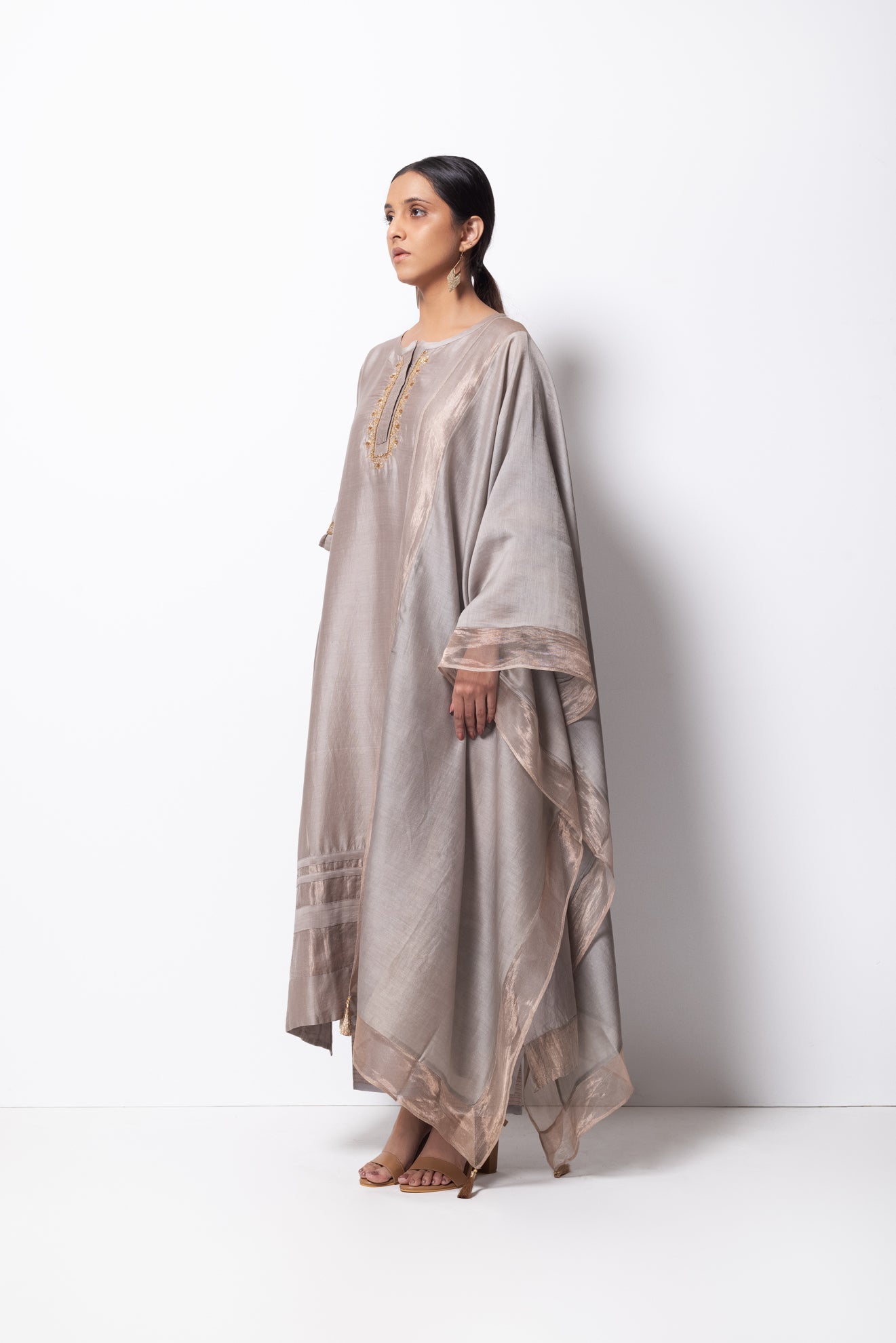 Silver Grey Chanderi Silk Kurta Set with Dupatta - CiceroniBhavik Shah