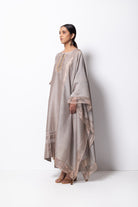 Silver Grey Chanderi Silk Kurta Set with Dupatta - CiceroniBhavik Shah