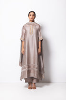 Silver Grey Chanderi Silk Kurta Set with Dupatta - CiceroniBhavik Shah