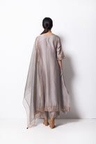 Silver Grey Chanderi Silk Kurta Set with Dupatta - CiceroniBhavik Shah