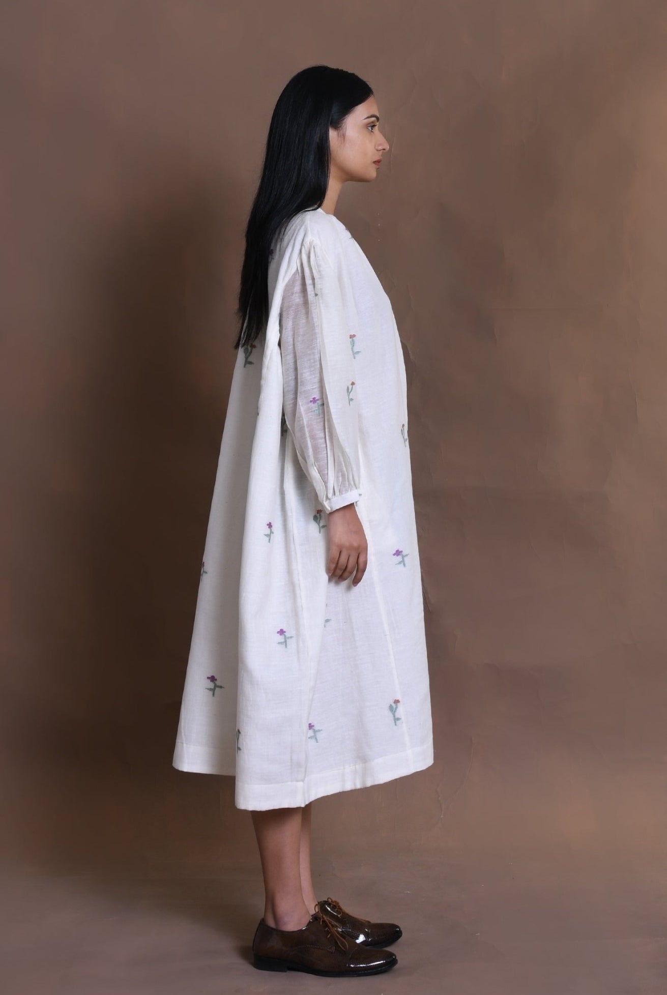 Simone Jamdani Gather Shirt- Cream - CiceroniShirt, DressHiranya