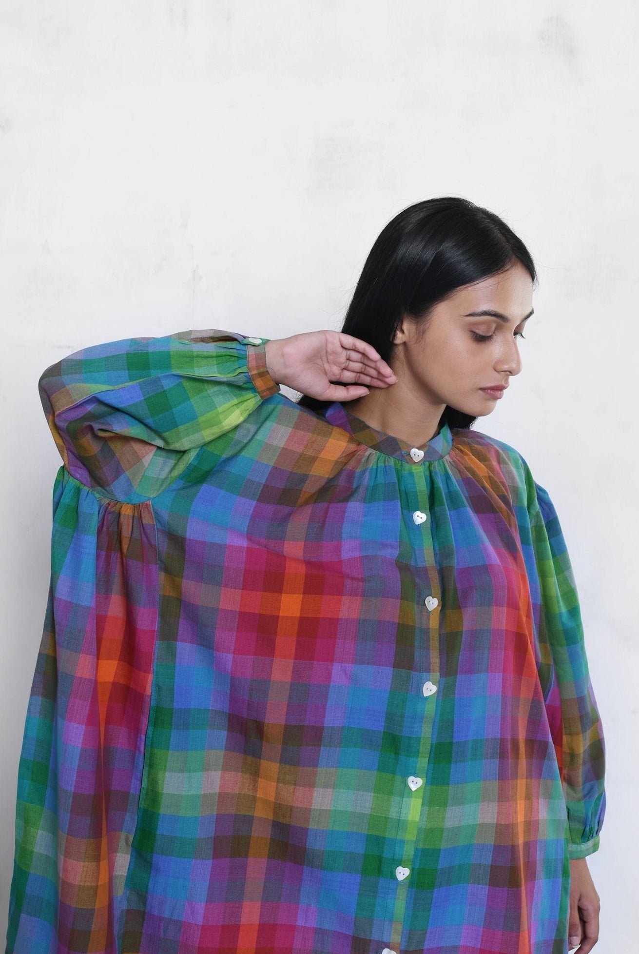 Simone Plaid Gather Shirt - CiceroniShirt, DressHiranya