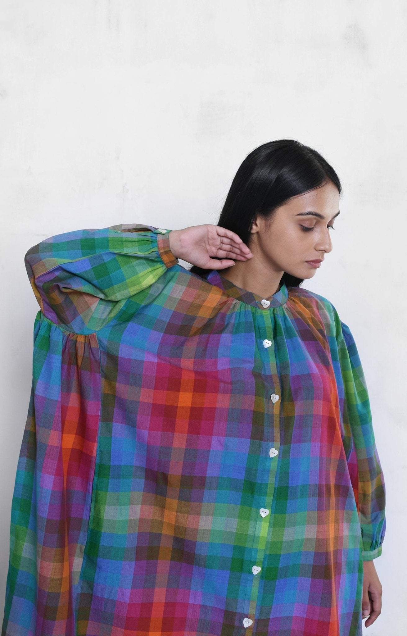 Simone Plaid Gather Shirt - CiceroniShirt, DressHiranya