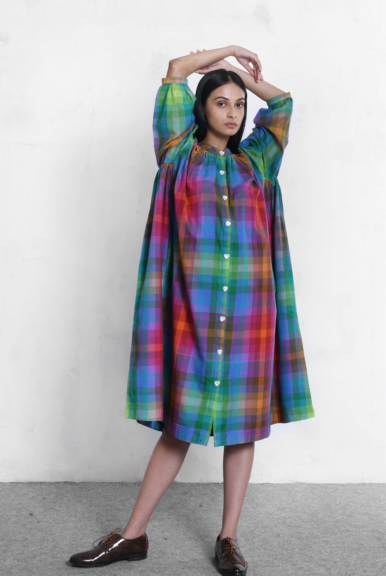 Simone Plaid Gather Shirt - CiceroniShirt, DressHiranya