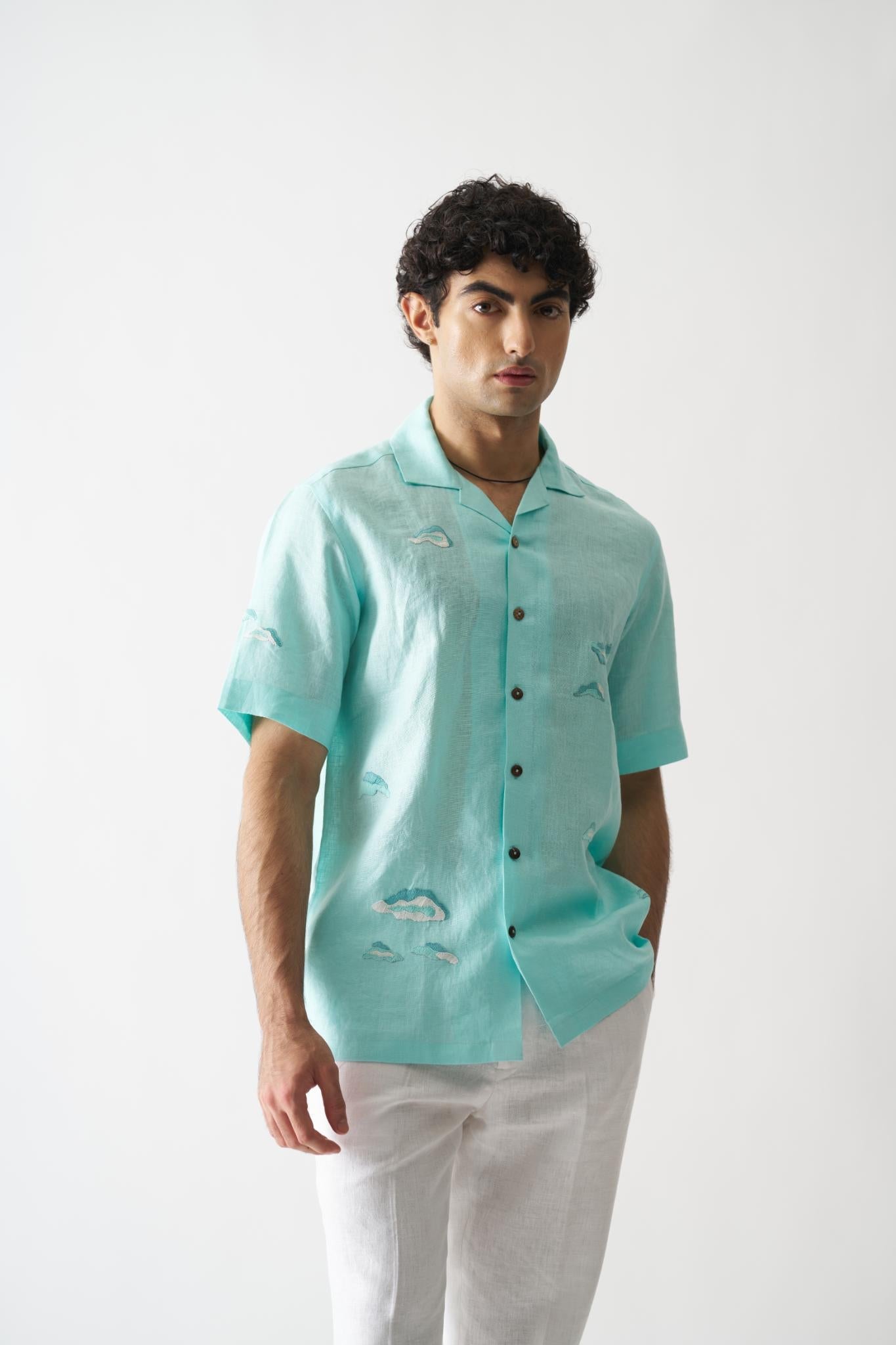 Sky Is The Limit - Mens Hand Embroidered Pure Linen Shirt - CiceroniShirtsCultura Studio