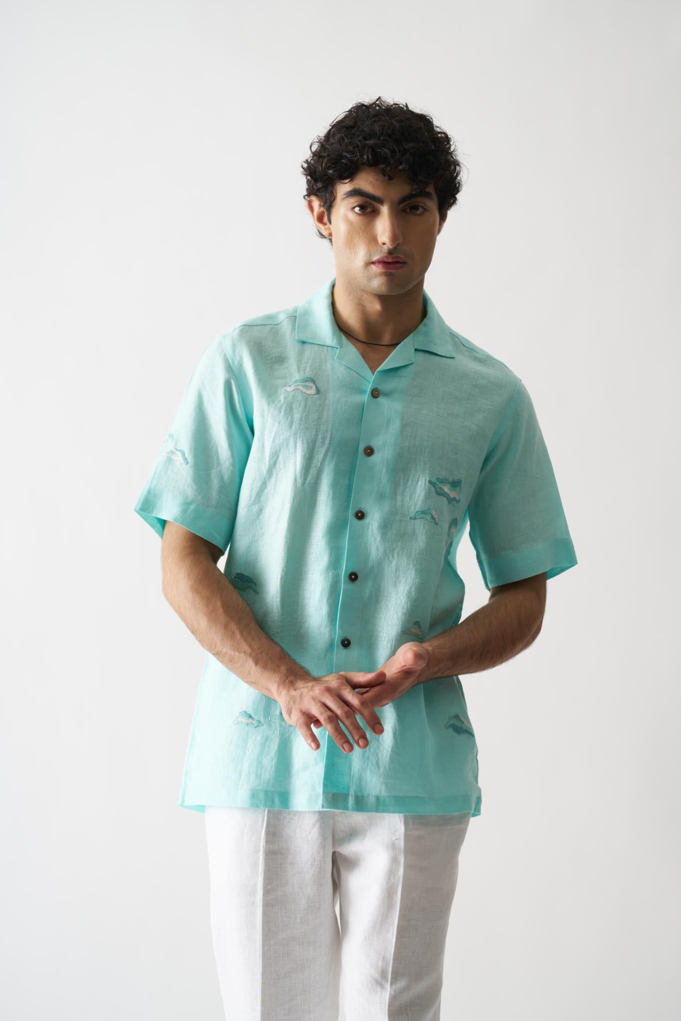 Sky Is The Limit - Mens Hand Embroidered Pure Linen Shirt - CiceroniShirtsCultura Studio