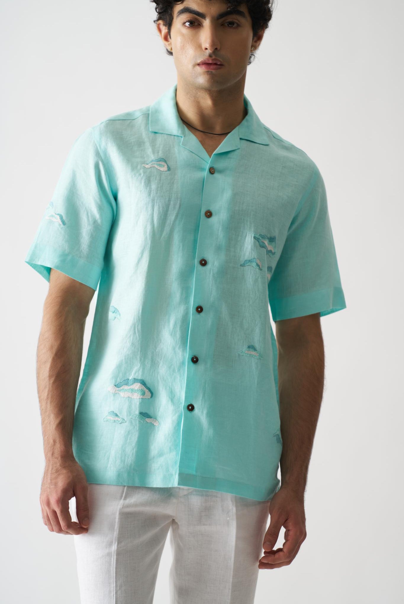 Sky Is The Limit - Mens Hand Embroidered Pure Linen Shirt - CiceroniShirtsCultura Studio