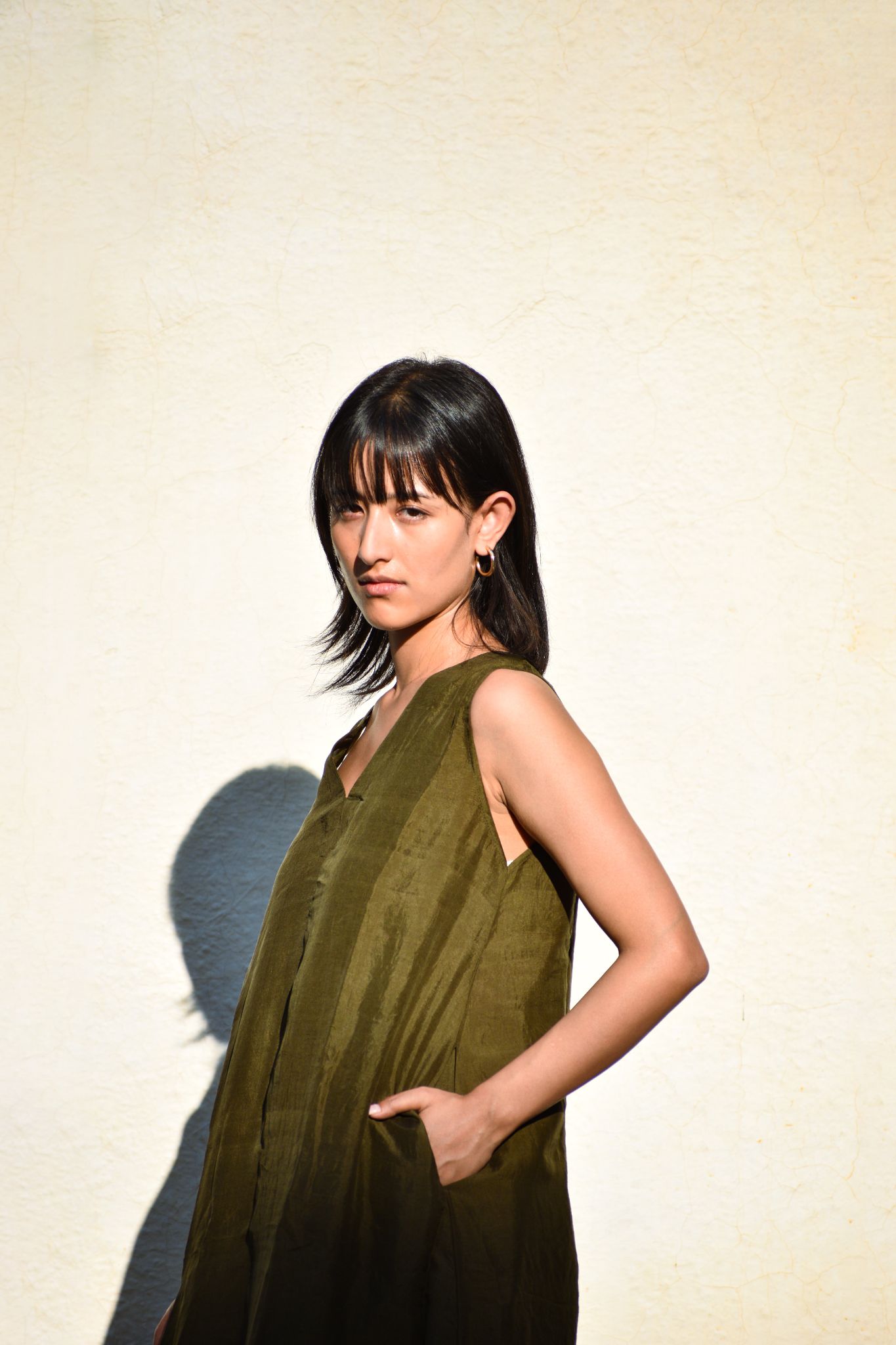 Sleeveless Silk Dress-Olive - CiceroniDresseswith N.