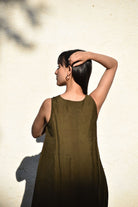 Sleeveless Silk Dress-Olive - CiceroniDresseswith N.